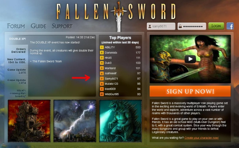 Got on Fallen Sword Login Screen For being in Top 10 players join in Dec 2012 Top_1010
