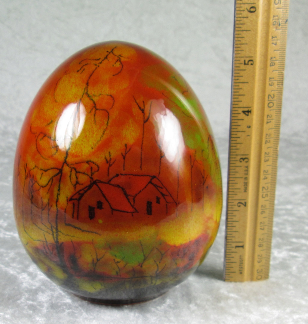Egg Shape Decorated with Landscape, Trees, House Signed Img_4011