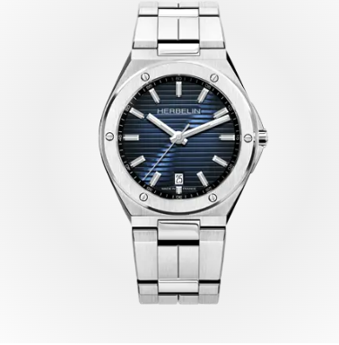 Recherche montre cadran bleu, chiffres arabes blancs Image250