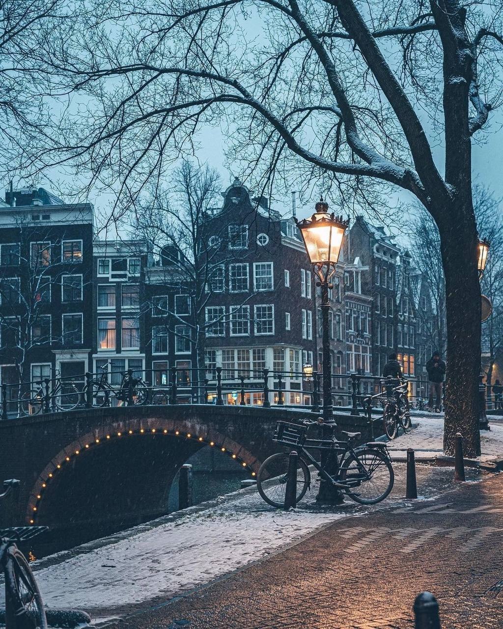Заснеженные улицы и каналы Амстердама, Нидерланды Photo696