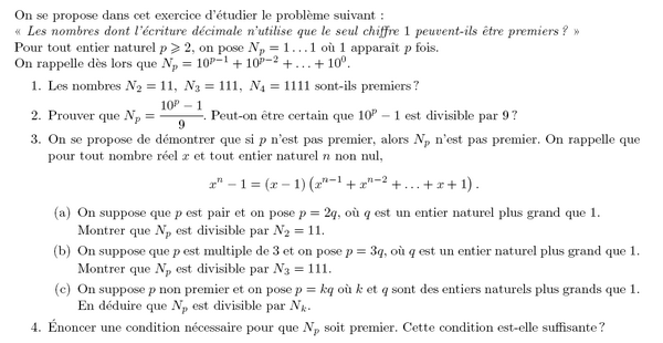 NB dont l'ecriture décimale n'utilise que 1sont premiers ?? Arithm10