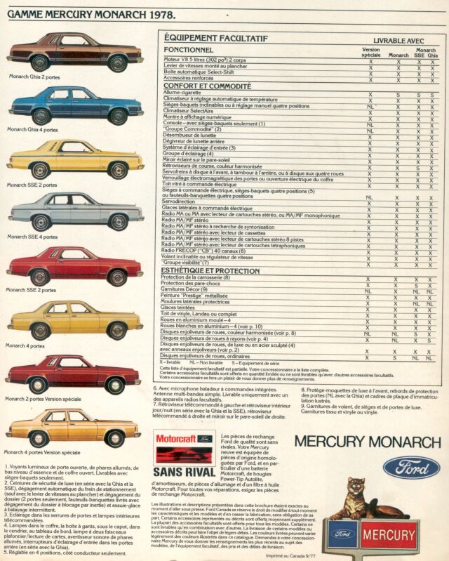 Brochures Ford & Mercury en francais 1978mo18