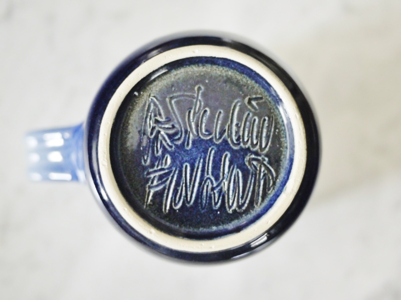 Finnish Studio pottery mug with fish graphics. ARABIA? Arabia10