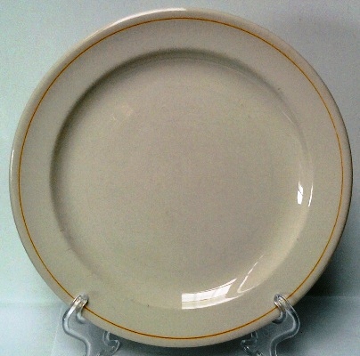 Vitrified saucer with one orange line and gold rim 1_oran10