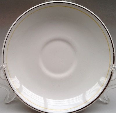 Vitrified saucer with one orange line and gold rim Vit_sa10