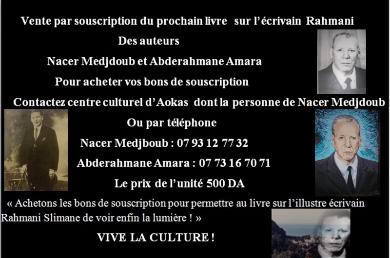 Vente par souscription du prochain livre  sur l’écrivain Rahmani Slimane des auteurs  Nacer Medjdoub et Abderahmane Amara  Nacer10