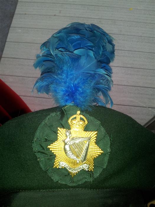 Irish Regiment of Canada Formal Dress jacket, Trews, and Officers cap badge.  Office10