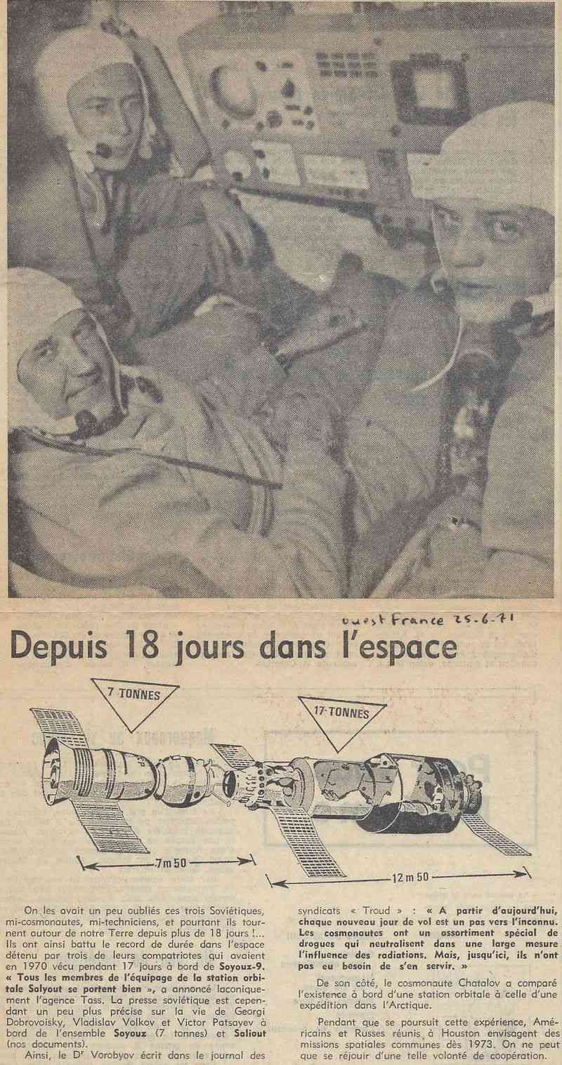 6 juin 1971 - Soyouz 11 - 3ème tragédie de l'espace 71062510