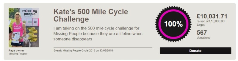 Kate to lead 500 mile bike ride to raise funds for missing persons charity Total10