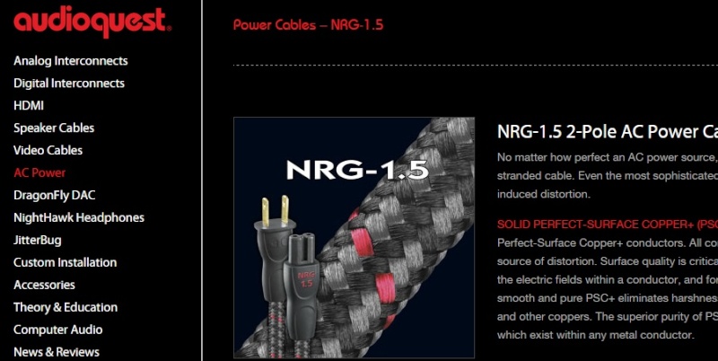  SOLDAudioquest NRG-1.5 2-Pole AC Power Cable Audioq10