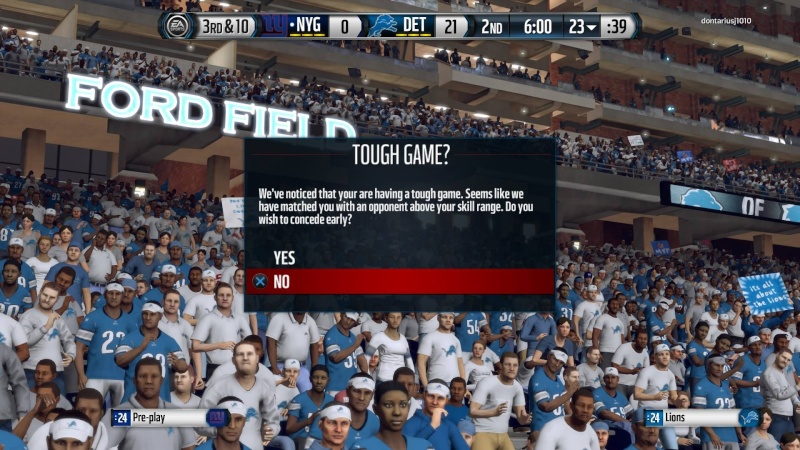 Madden16 asks me if I want to concede at end of 1st Quarter--LOL Toughg10