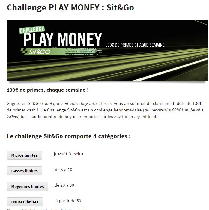 Les Challenges Play Money sur Winamax Captur32