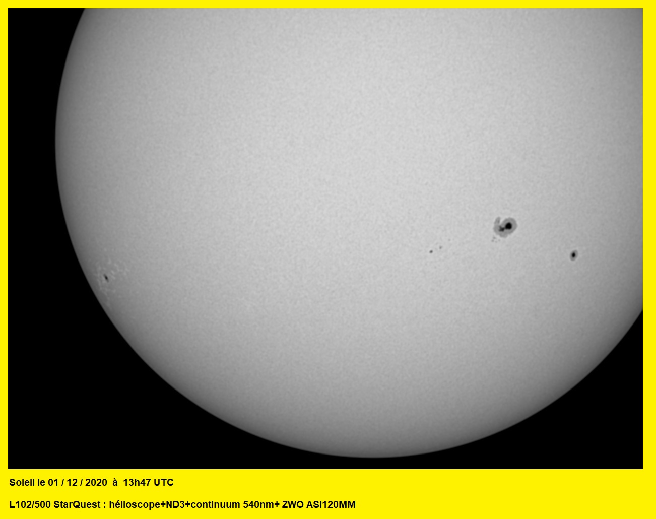Observation solaire en mode "grab n go" avec une StaQuest 102R 20201216