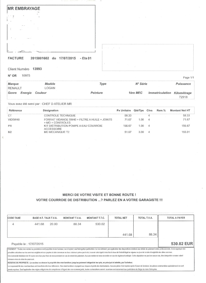 Coût "courroie de distribution 1.5 dCi 85cv"