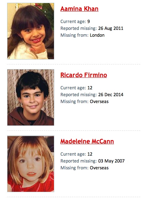 Missing People - and Missingkids, a CEOPS site, posting details of non existent person Mm_j12