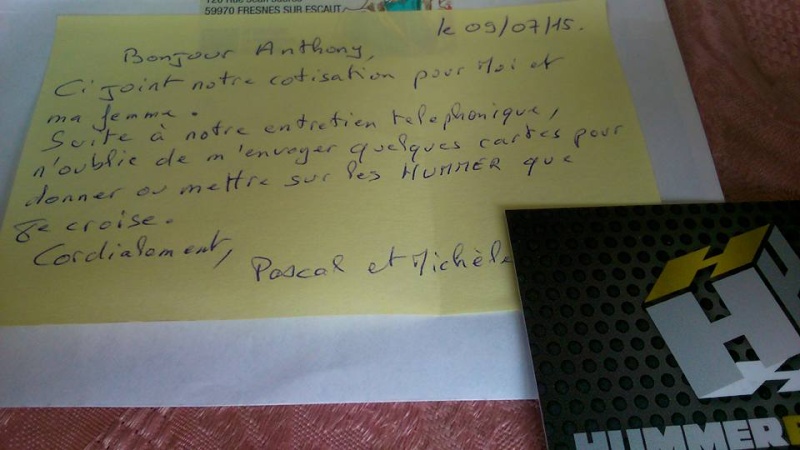 Lettres et mots de remerciement pour le club Hummerbox des adhérents. Merci à tous 11061110