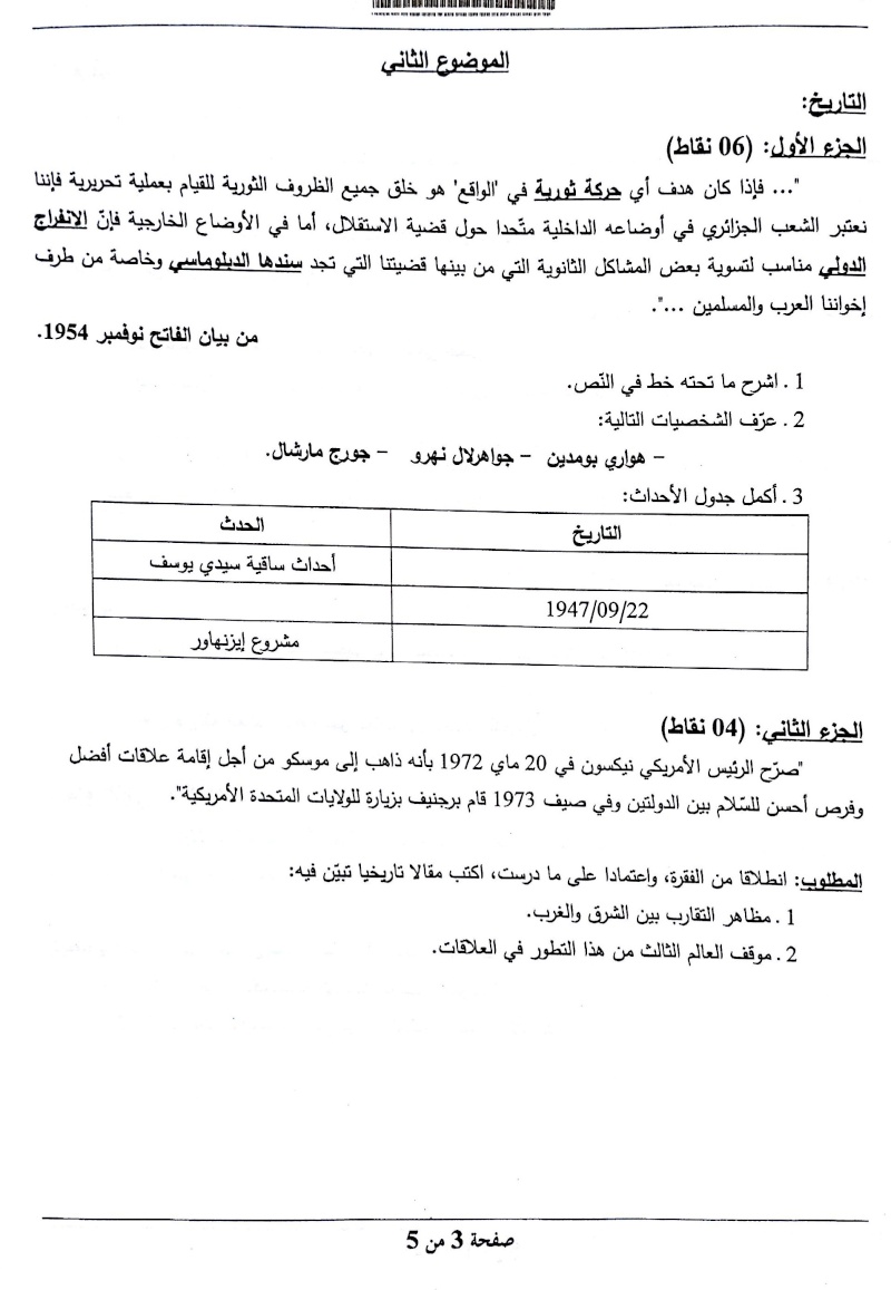 اختبار مادة التاريخ والجغرافيا دورة جوان 2015 شعبة تقني رياضي 319