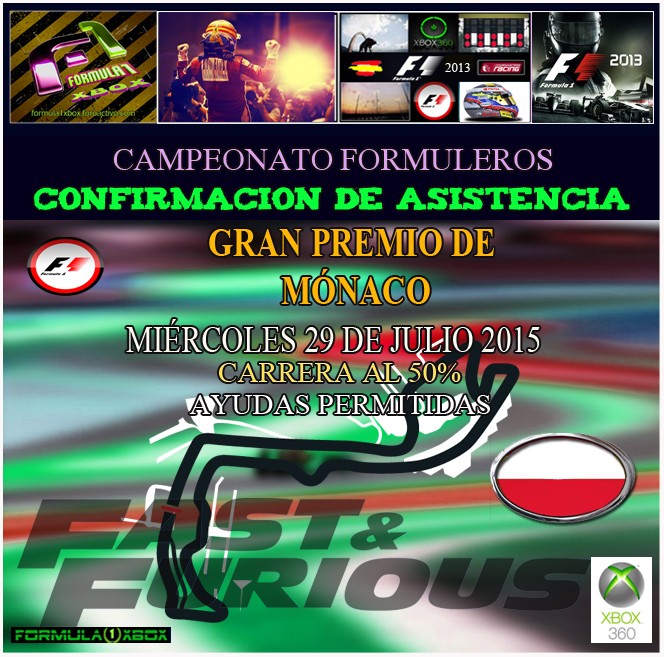 F1 2013 / CONFIRMACION GP MONACO / CTO. FORMULEROS 3.0 / Miércoles , 29 de Julio 22:00 horas Asiste12