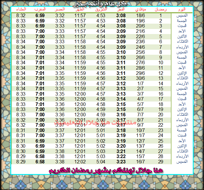  إمساكية شهر رمضان المبارك 1436هـ - 2015م كل عام وأنتم بخير Oo-dao10