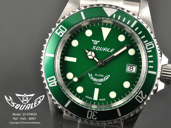 Une montre à lunette verte Squale10