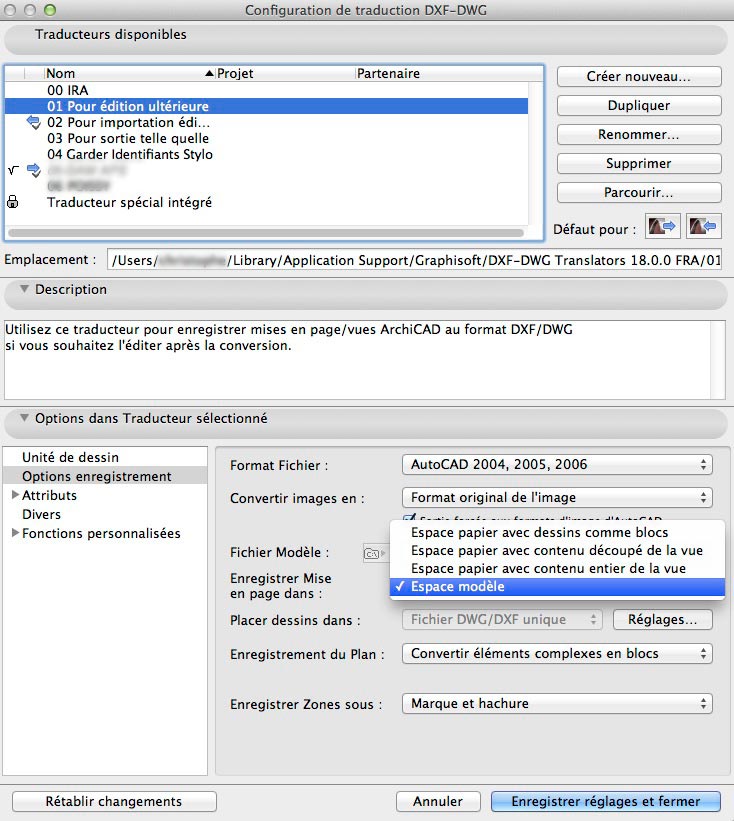 Export dwg paramétrage Par-dy11