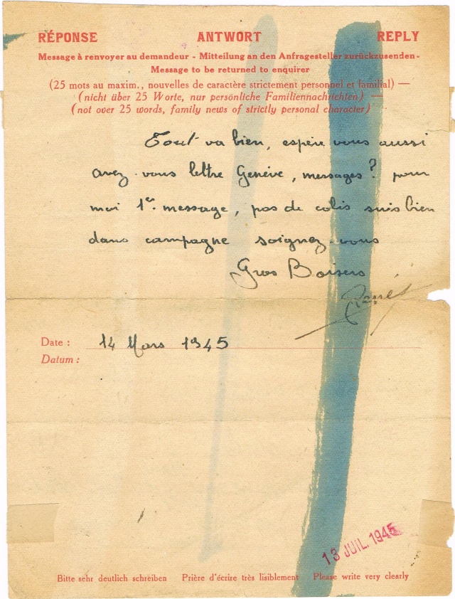 Message Formule « CROIX-ROUGE FRANÇAISE » avec mention imprimée «Taxe Perçue» pour un ouvrier français en Allemagne Ccf03013