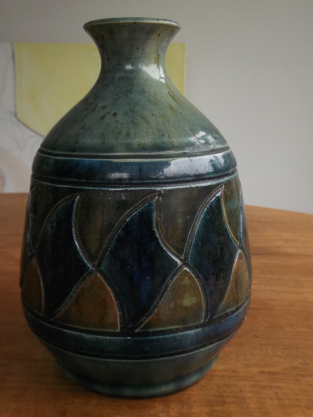 Old incised vase 8" 2012-013