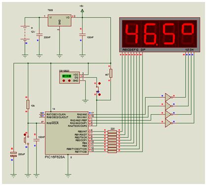 مشروع متحكم رقمى فى درجة الحرارة السالبة والموجبة بالحساس DS18B20 والميكروكونترولر 16F628 والسفن سيجمنت مع المترجم CCS C  : 113