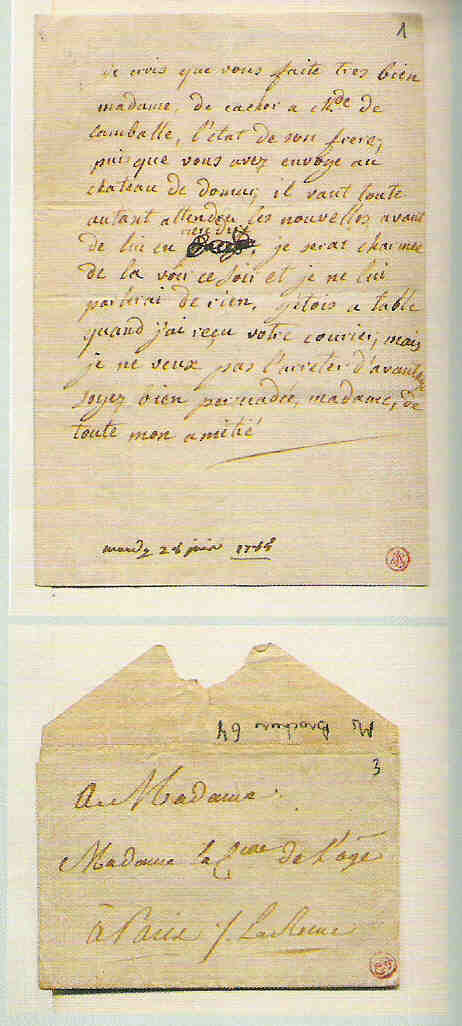 Lettre de Marie Antoinette à Madame de Laage de Volude Lage8510