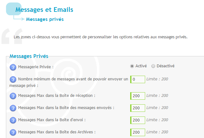 Comment augmenter la limite du nombre de messages privés? 06-08-16