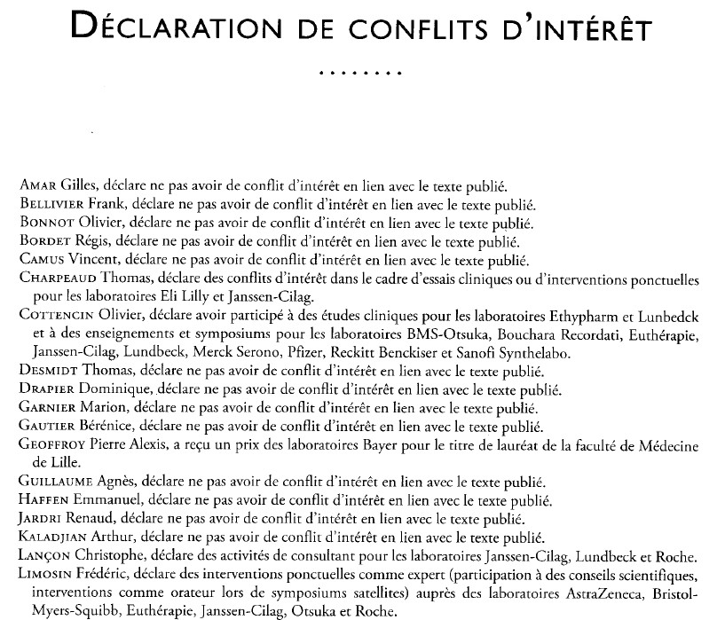 Déclaration de liens d'intérêt antipsychotiques