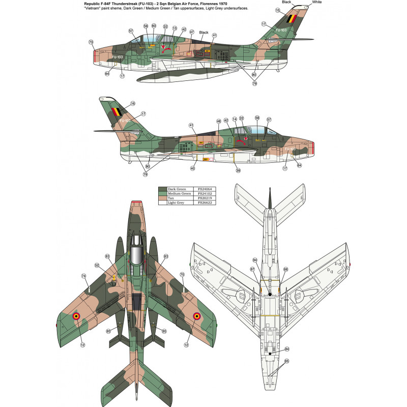 Pour un REPUBLIC F 84F THUNDERSTREAK plan pose des décals belge ... 72103210