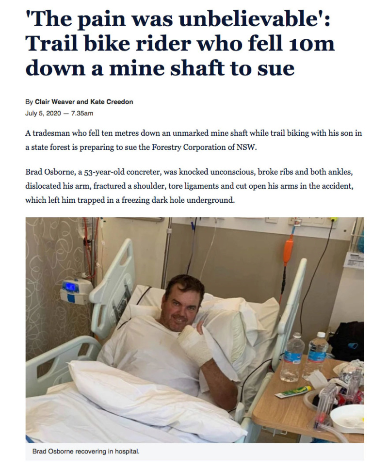 MORONIC activity? - Man sues Sunny Corner State Forestry Corporation after falling down mineshaft while trail biking... Screen39