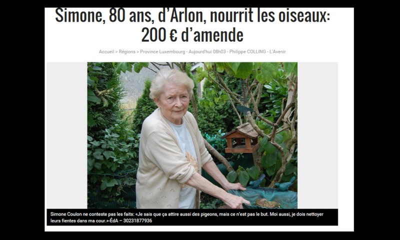 Simone, 80 ans, d’Arlon, nourrit les oiseaux: 200 € d’amende  Sans_663