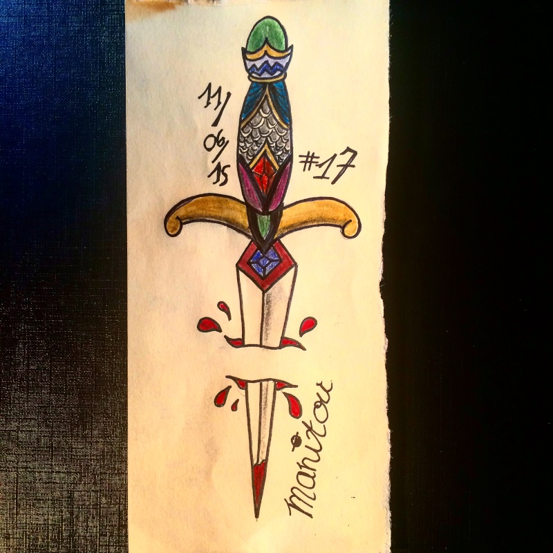 dessin tatouage épée dague