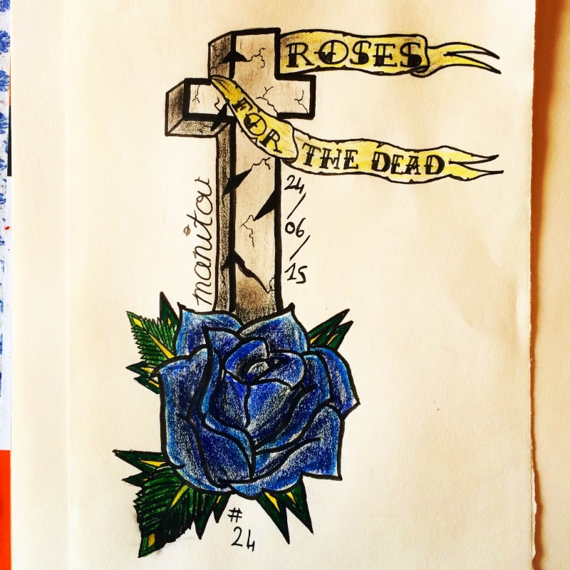 dessin tatouage rose et croix