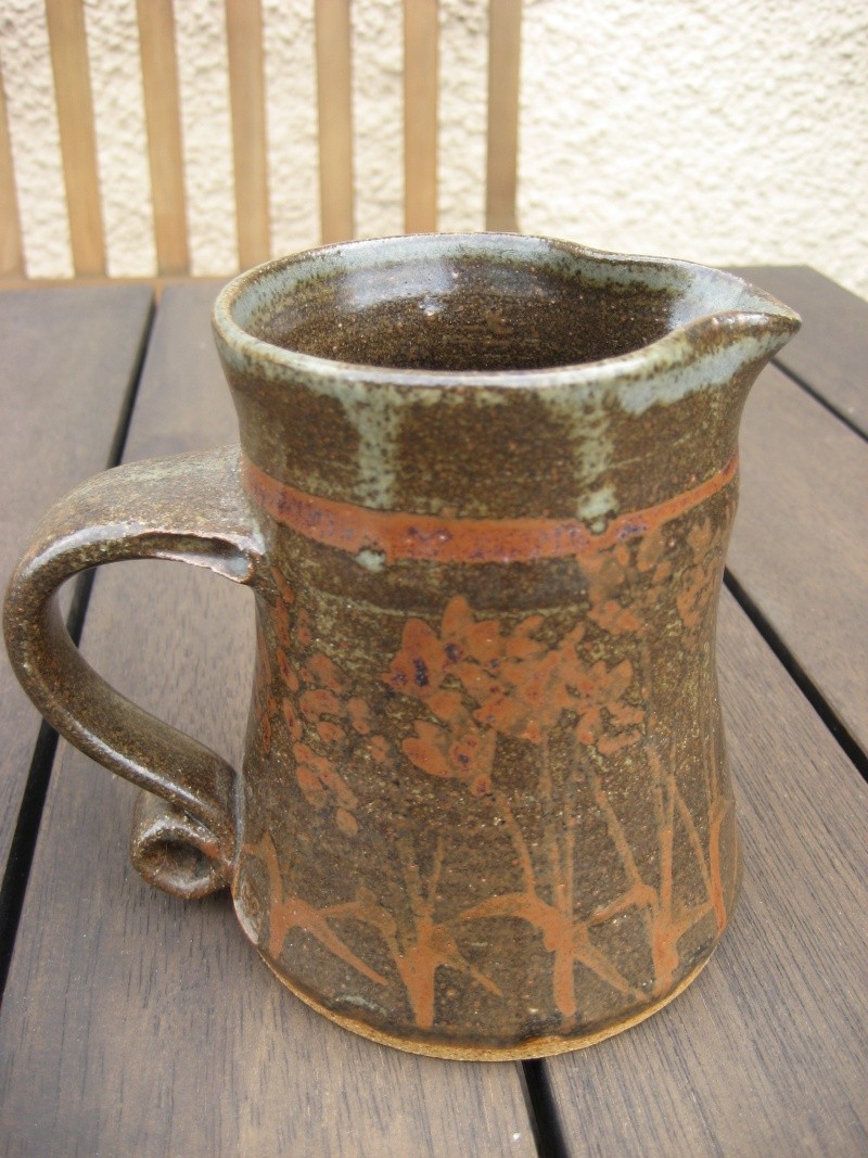 Tenmoku jug, tall grasses pattern, curled handle & 2 impressed stamps Img_0326
