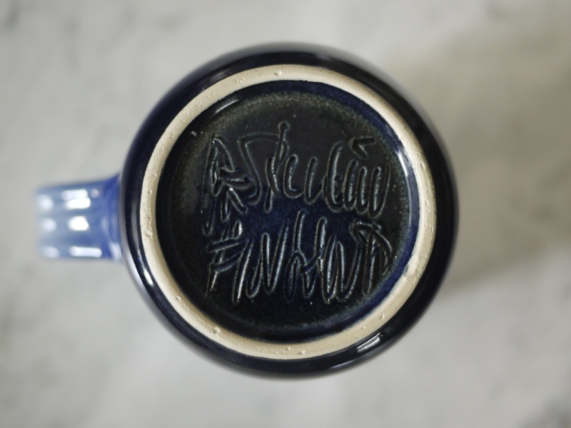 Finnish Studio pottery mug with fish graphics. ARABIA? Arabia12