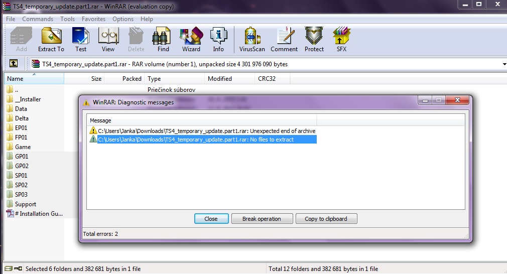 Temporary fix winRAR error. [SOLVED] Error212