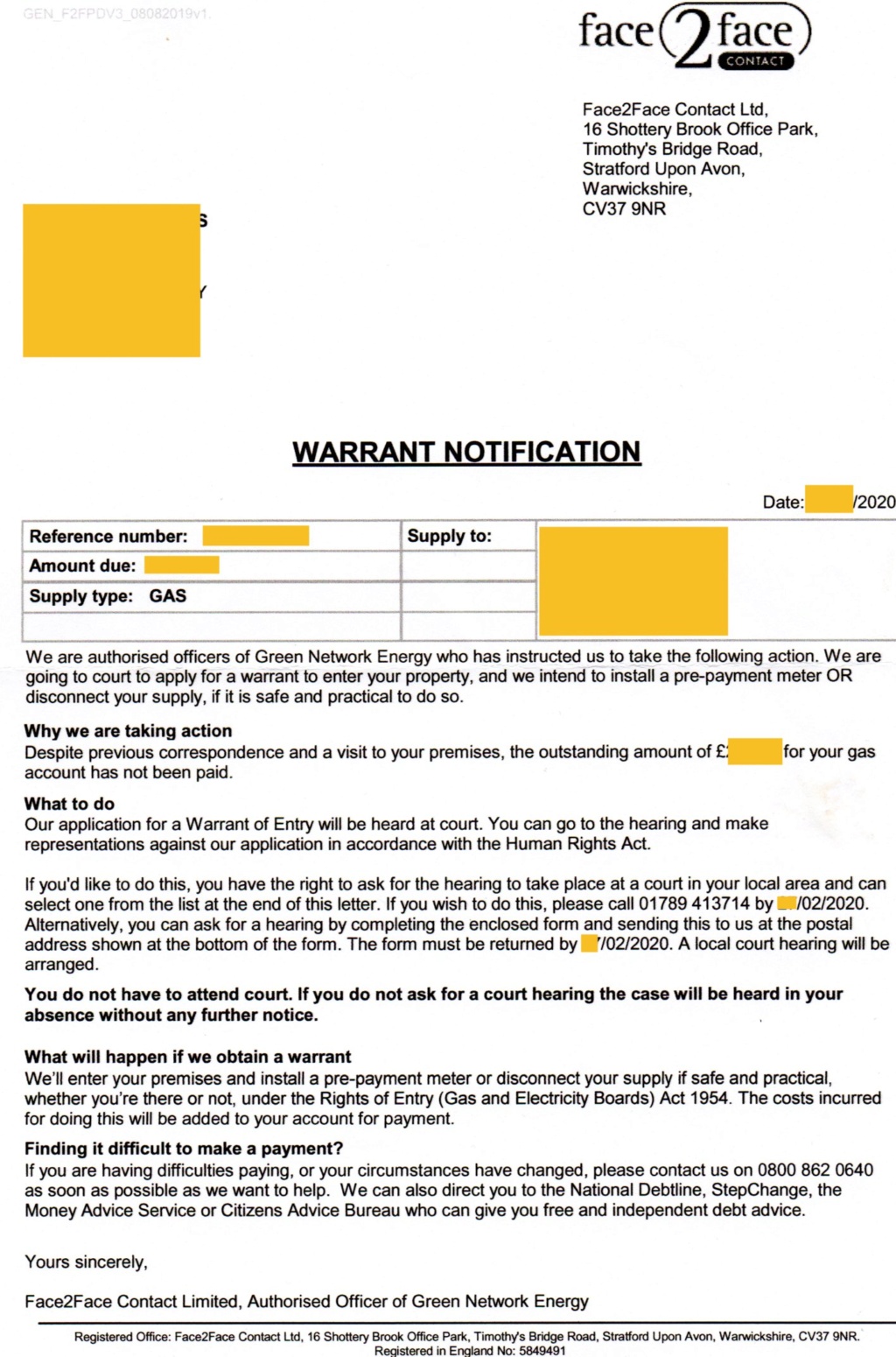 Warrant Notification Letter Warran11