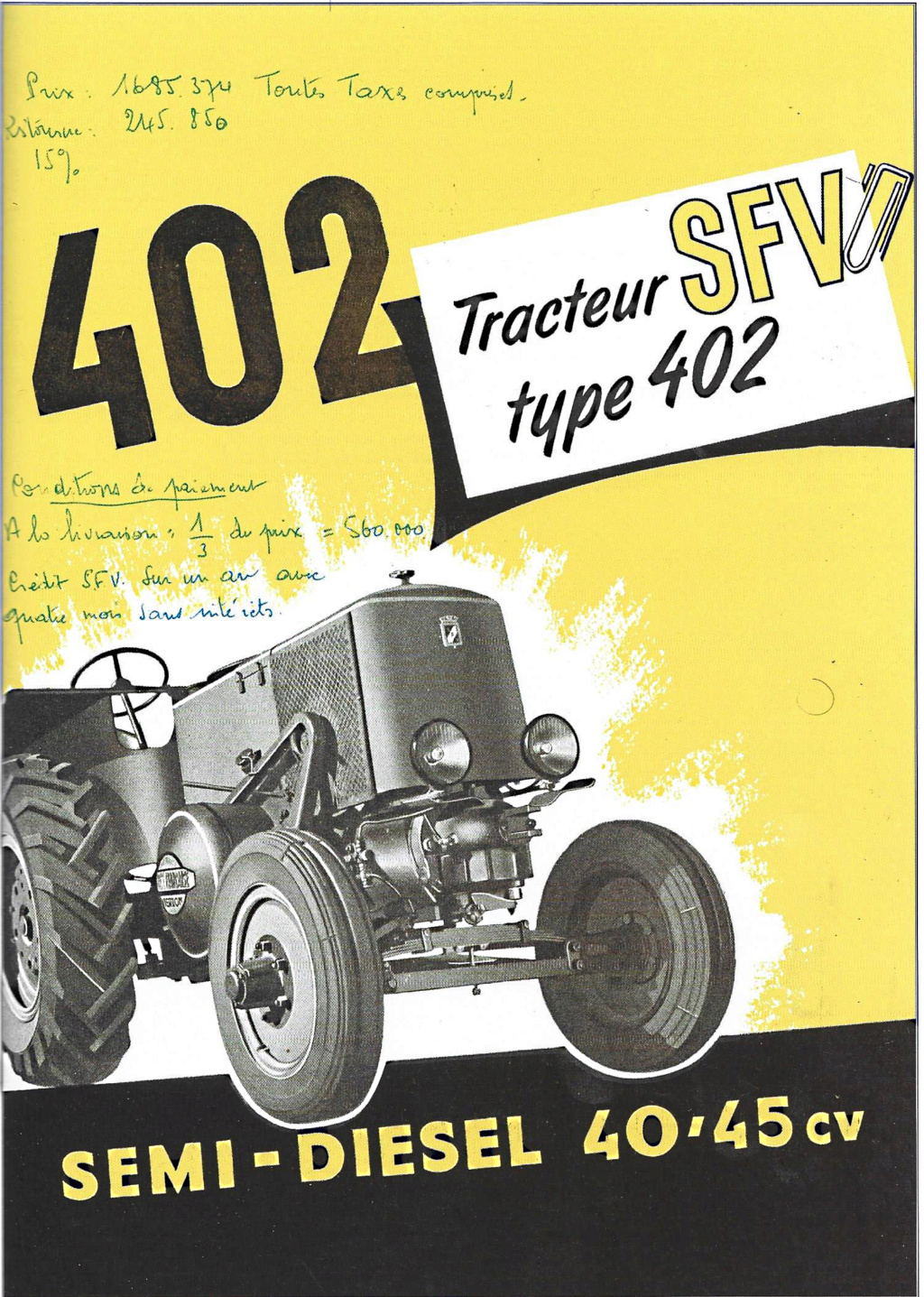 Tarifs des tracteurs SFV neufs 402-ta15
