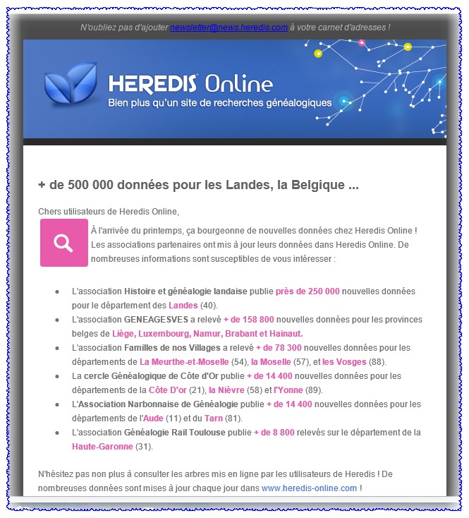 Plus de 500 000 nouvelles données sur Heredis Online 111