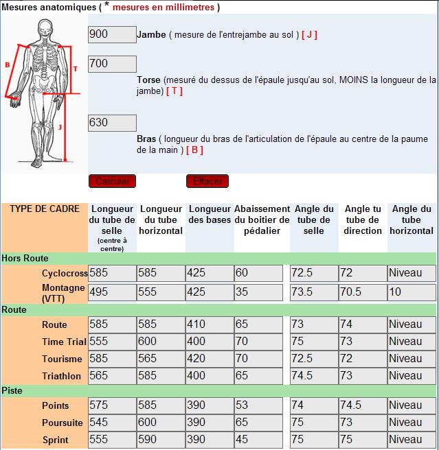 Mes mensurations pour les cadres Taille10