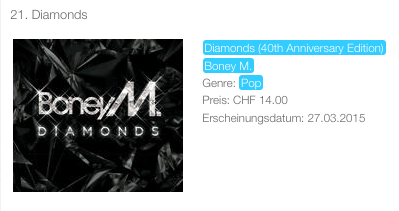 29/03/2015 Boney M. Diamonds - iTunes TOP100 Switze10