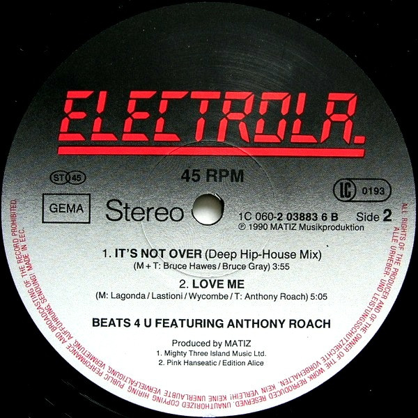 Beats 4 U Featuring Anthony Roach - It's Not Over (1990) vinyl 12" Side_231