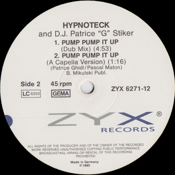 Hypnoteck & DJ Patrice 'G' Stiker - Pump Pump It Up  vinyl 12" 1989 AAC Side_415