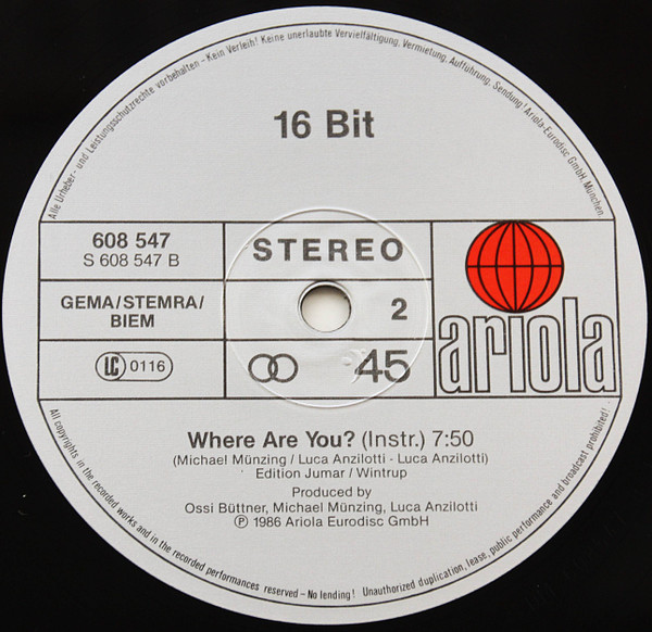 16 Bit Where Are You ? 12" 1986 vinyl mp3  Side_b14