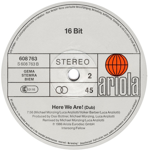 16 Bit Where Are You ? Remix 1986 Vinyl 12" Flac  Side_b15