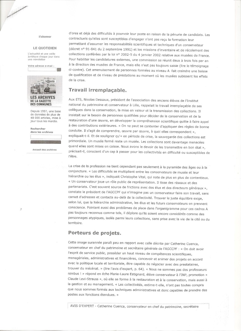 AGCPF - L'avenir incertain des conservateurs de musées - La Gazette des Communes - 18.01.2010 Voeux_11