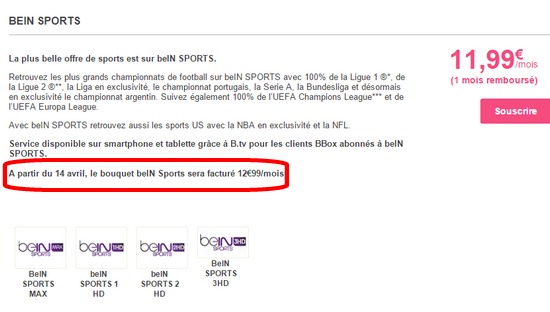 Le bouquet beIN SPORTS va augmenter sur Bbox en Avril Beinsp10